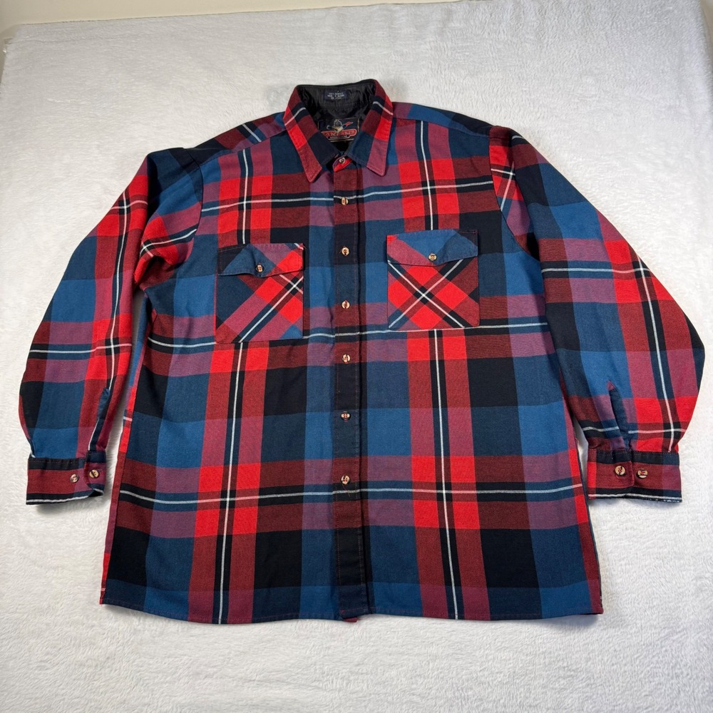 Backpacker Plaid Flannel Shirt Men XL Red Blue Vintage Workwear Top Ukraine Made